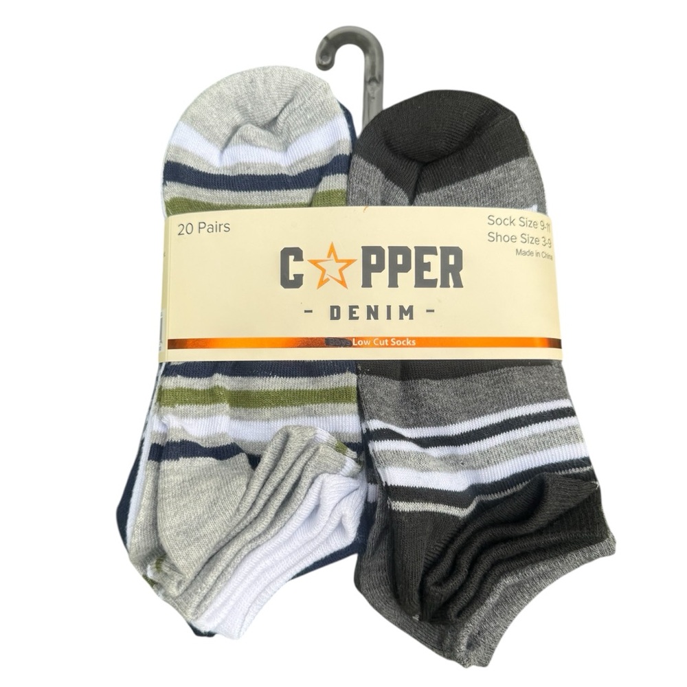 Cooper Denim Gray, Green, White Womens 20 Low Cut 20 Pair Sock Pack
